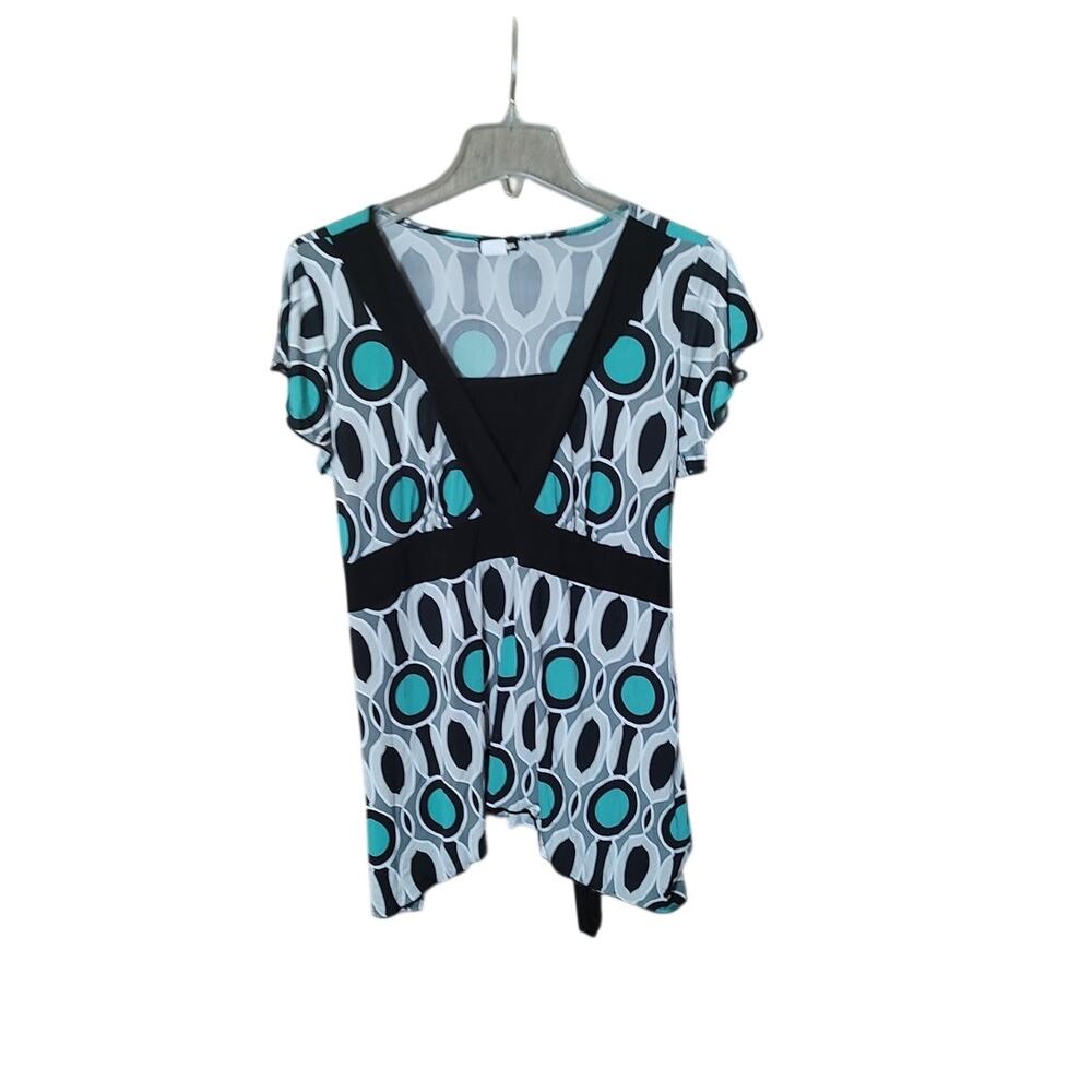 Red Bugs Y2K Babydoll Top  Multicolored Geometric Print Women 3x